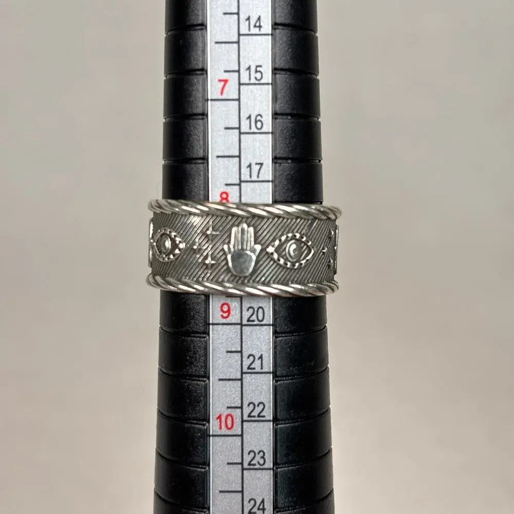 Celestial Hamsa Evil Eye Sterling Silver Ring Vintage ATI 925 Mexico Size 8.75